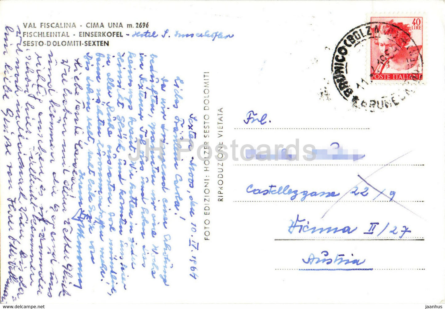 Val Fiscalina - Cima Una 2696 m - Fischleintal - Einserkofel - Sesto - Dolomiti - Sexten - 1964 - Italy - used