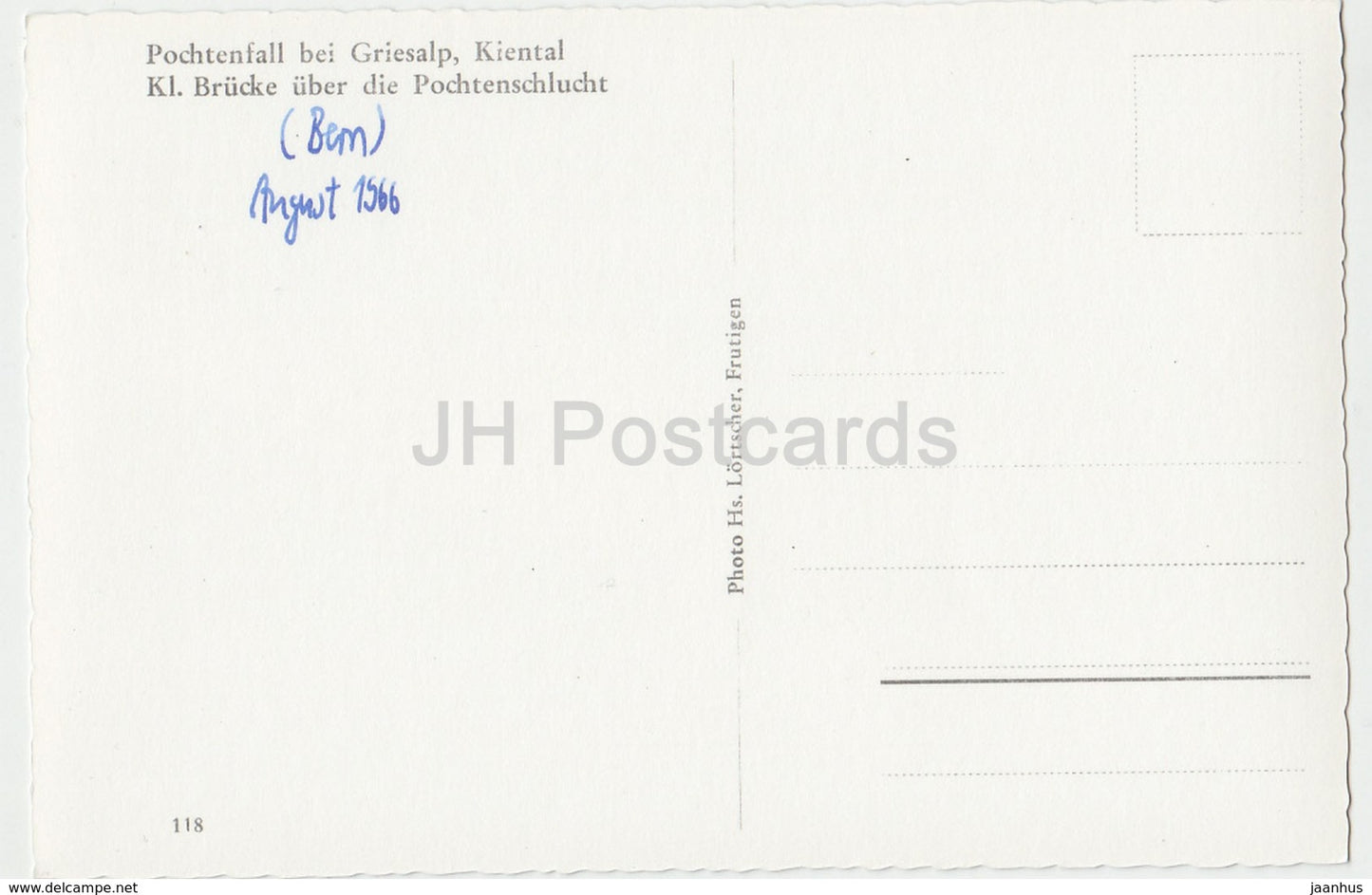 Pochtenfall bei Griesalp - Kiental - Kl. Brücke über die Pochtenschlucht - Wasserfall - 118 - Schweiz - 1966 - gebraucht