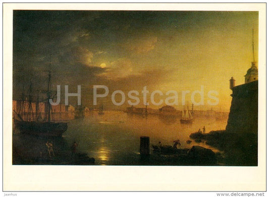 painting by M. Vorobyev - Vasilyevsky Island Point , 1830s - boat - Russian art - Russia USSR - 1981 - unused - JH Postcards