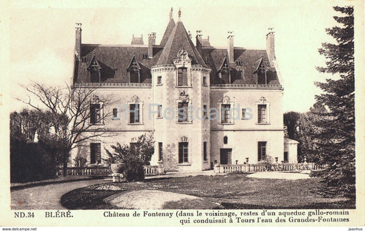 Blere - Chateau de Fontenay - castle - 30 - old postcard - 1939 - France - used - JH Postcards