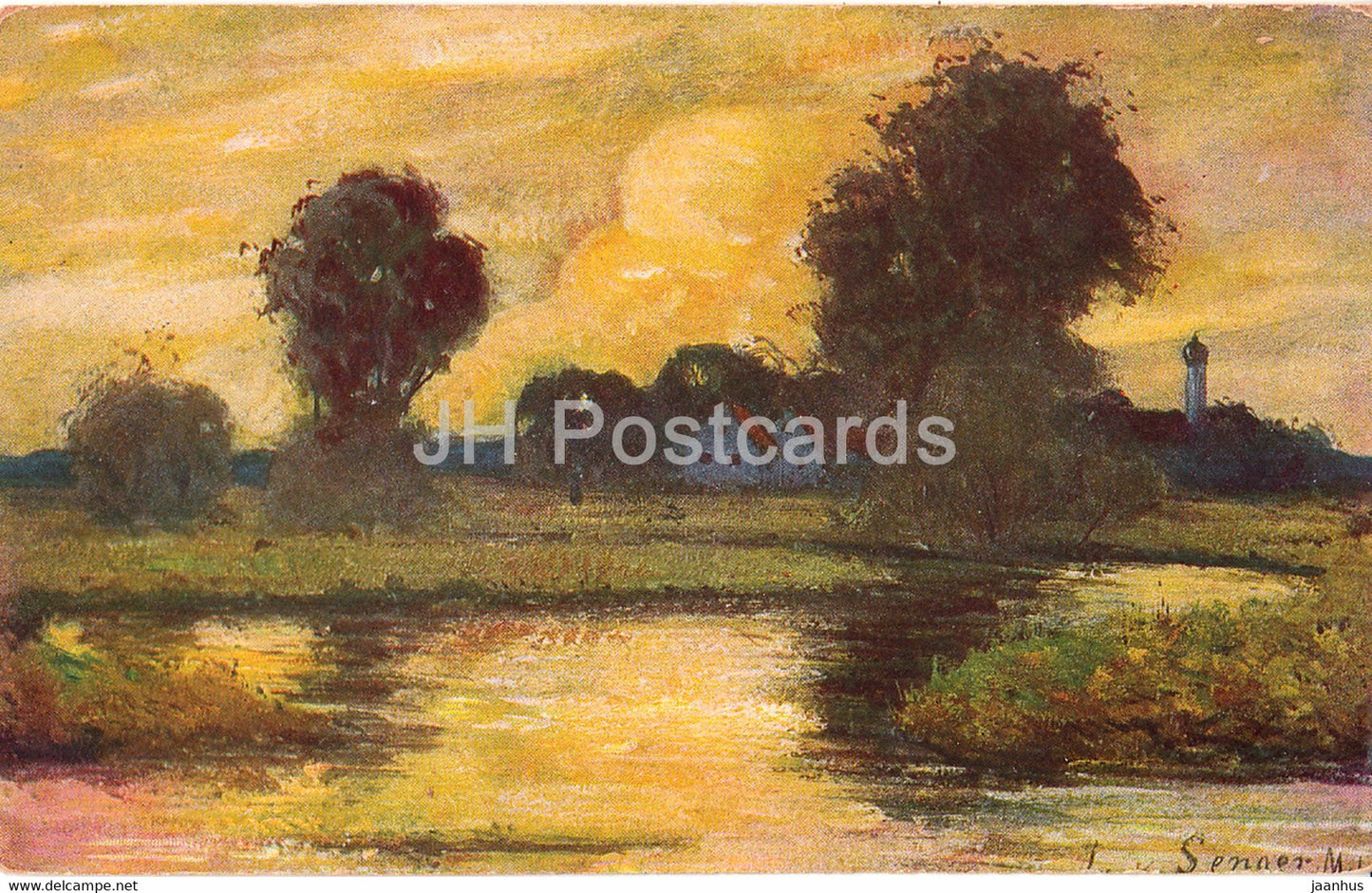 landscape - illustration by Senger - Serie 1750 - old postcard - used - JH Postcards