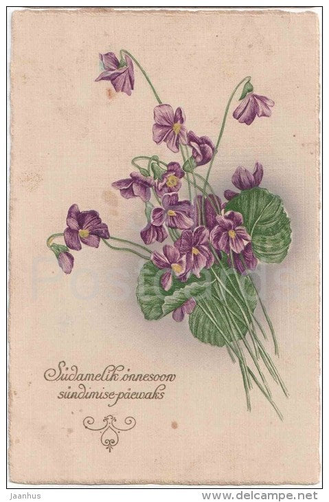 birthday greeting card - flowers - circulated in Imperial Russia Estonia 1913 - JH Postcards