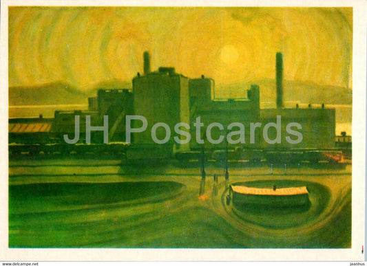 painting by V. Rogachev - Morning in Kachkanar - Urals - Russian art - 1984 - Russia USSR - unused - JH Postcards