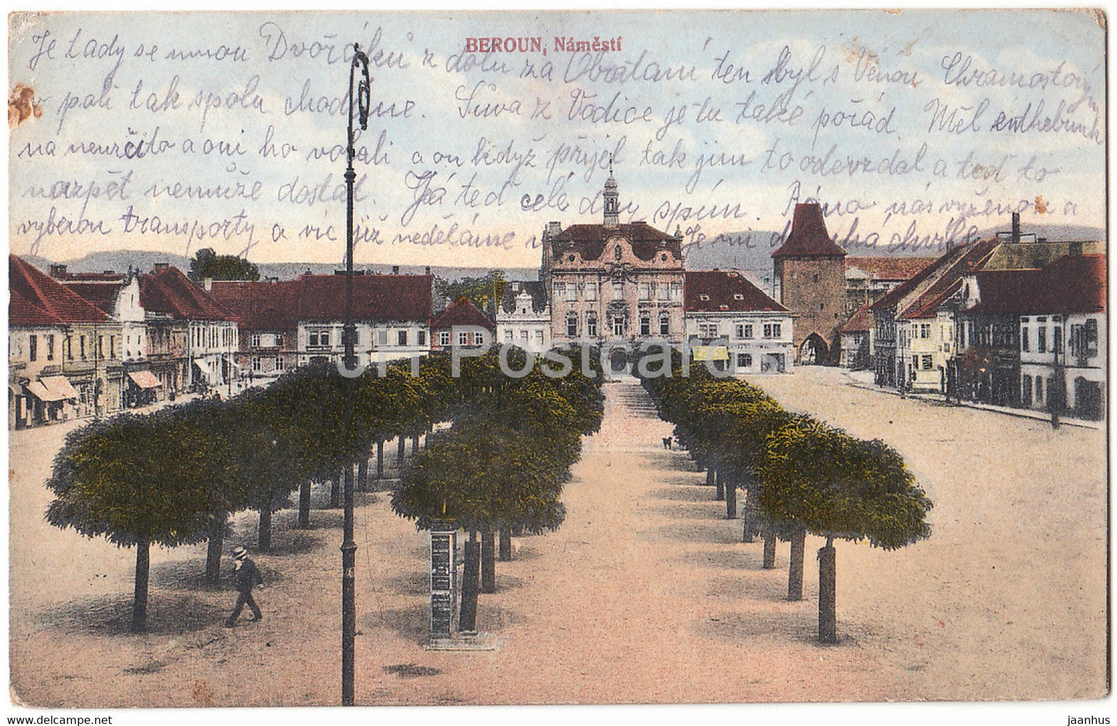 Beroun - Namesti - square - old postcard - 1917 - Czech Republic - used - JH Postcards