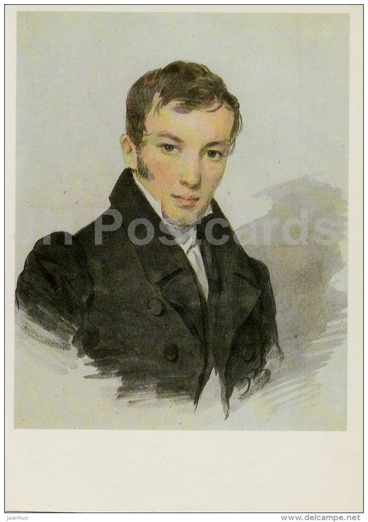 painting by P. Sokolov - Portrait of V. Zhukovsky , 1820s - man - Russian art - 1984 - Russia USSR - unused - JH Postcards