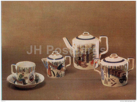ceramics by L. Protopopova - Tea Service , 1932 - Soviet porcelain - russian art - Russia USSR - Unused - JH Postcards