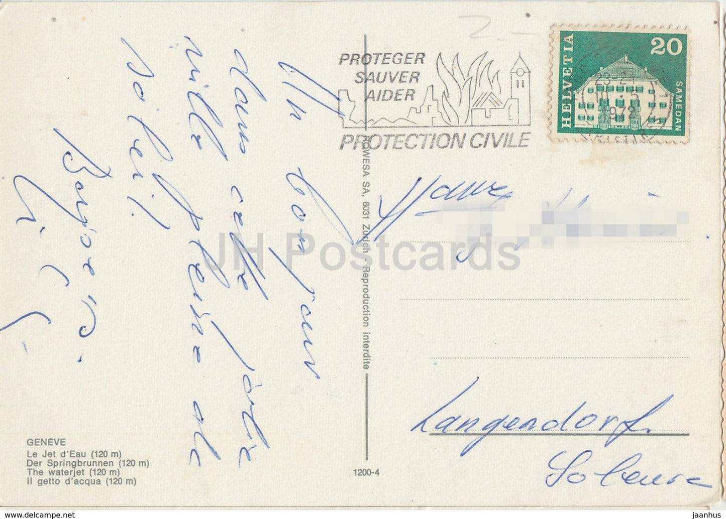 Geneva - Geneve - Le Jet d'Eau - ship - 1972 - Switzerland - used