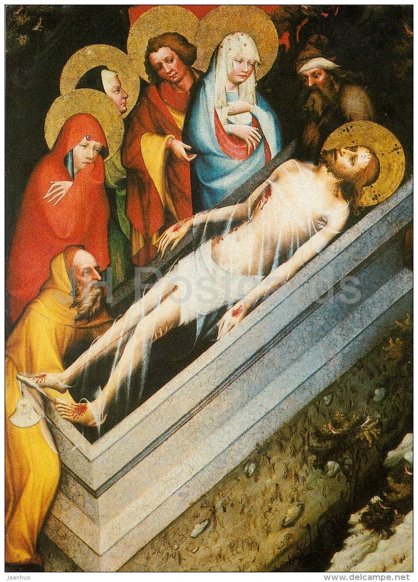 illustration by Master of the Trebon Altarpiece - The Entombment - Czech art - large format card - Czech - unused - JH Postcards