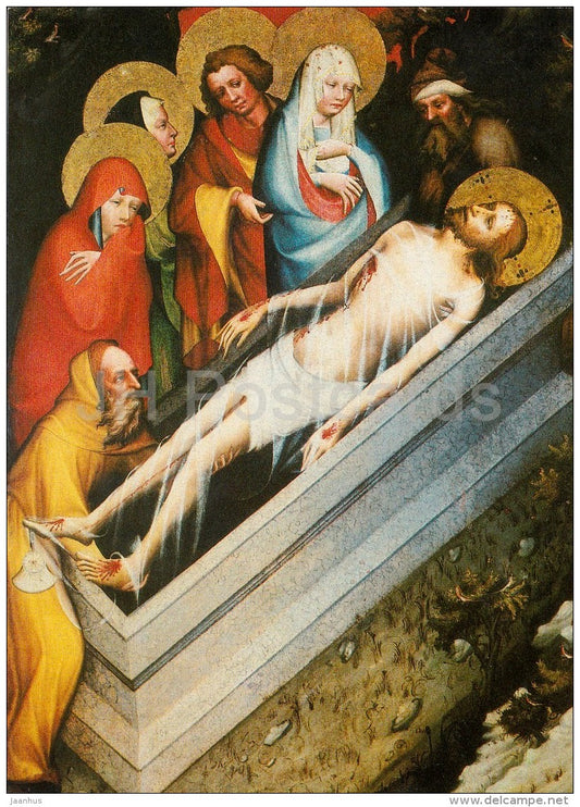illustration by Master of the Trebon Altarpiece - The Entombment - Czech art - large format card - Czech - unused - JH Postcards