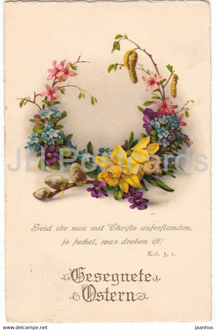 Easter Greeting Card - Gesegnete Ostern - flowers - narcissus - BR 7399 - old postcard - 1924  - Germany - used - JH Postcards