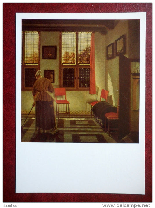 painting by Pieter Janssens Elinga , Room in a Dutch House - dutch art - unused - JH Postcards
