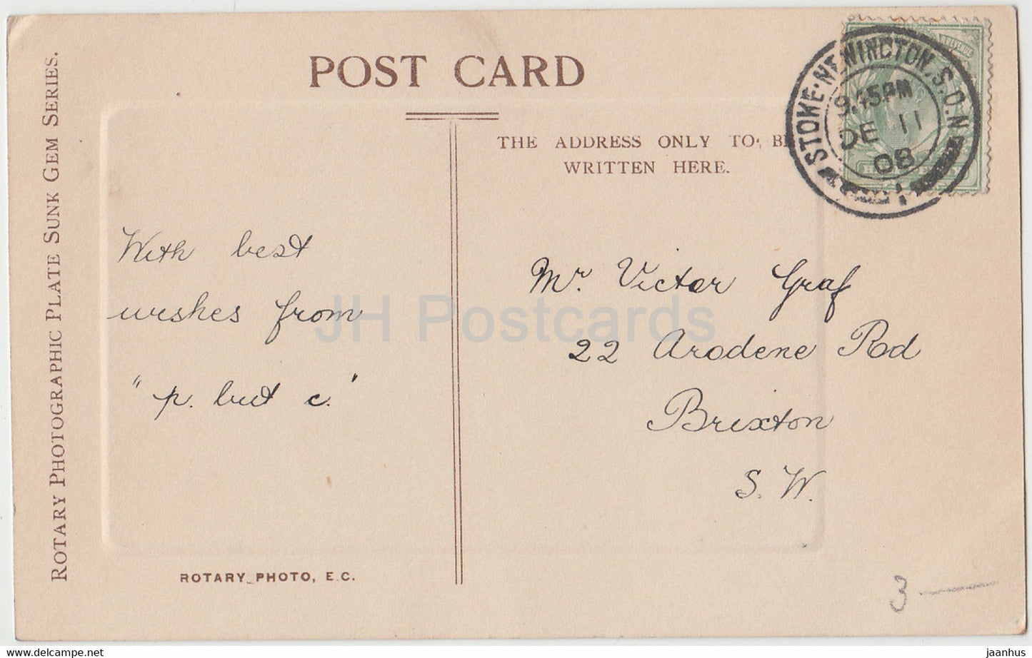 Carte de voeux d'anniversaire - Many Happy Returns - roses blanches - P 556 - carte postale ancienne - 1908 - Royaume-Uni - utilisé