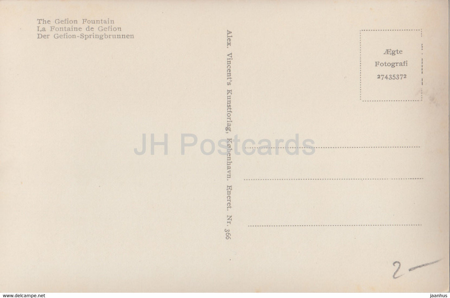 Copenhagen - Kobenhavn - Gefionspringvandet - Gefion Fountain - 366 - old postcard - Denmark - unused