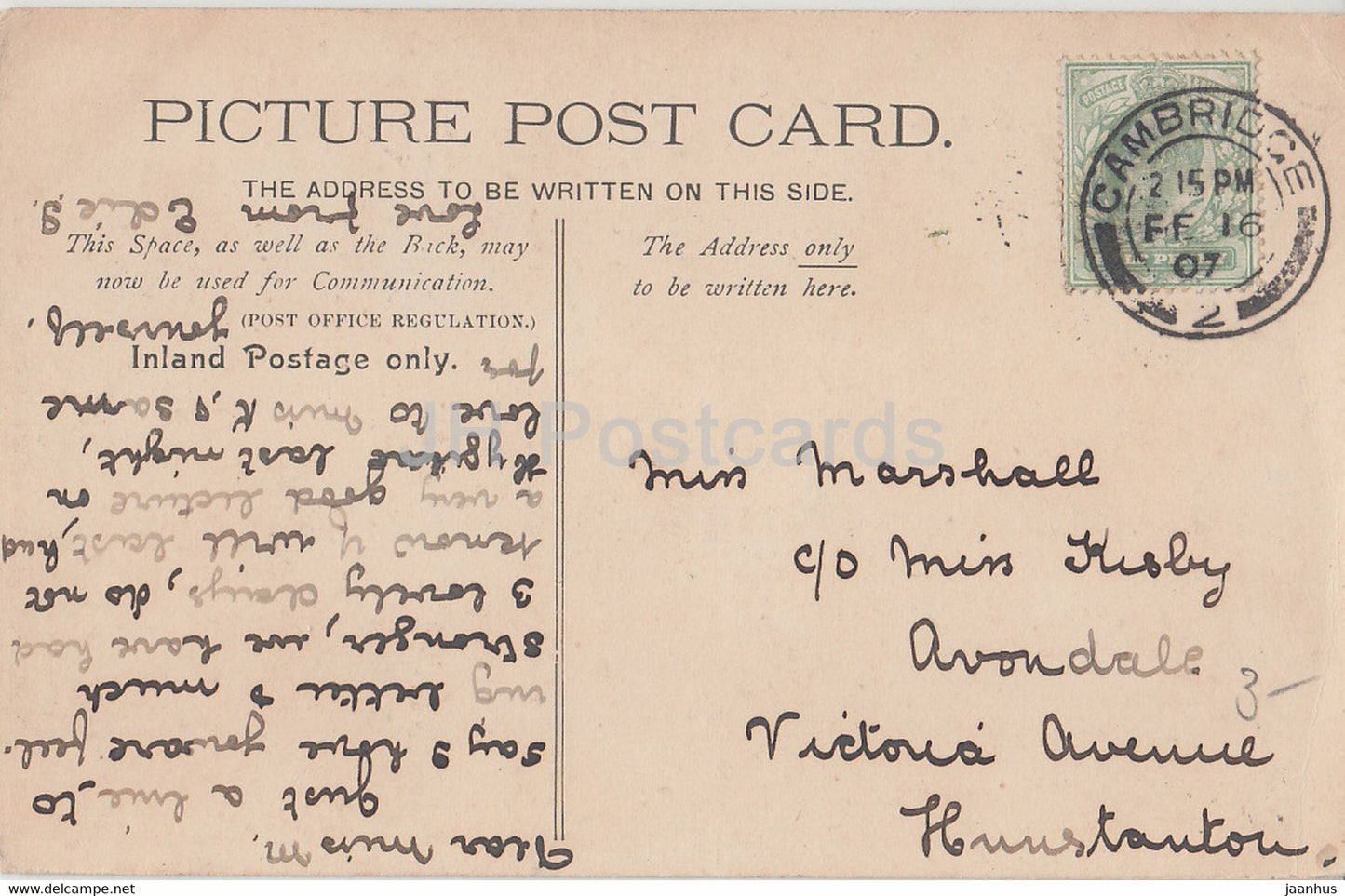 Cambridge - St John's College Chapel - 20569 - old postcard - 1907 - England - United Kingdom - used