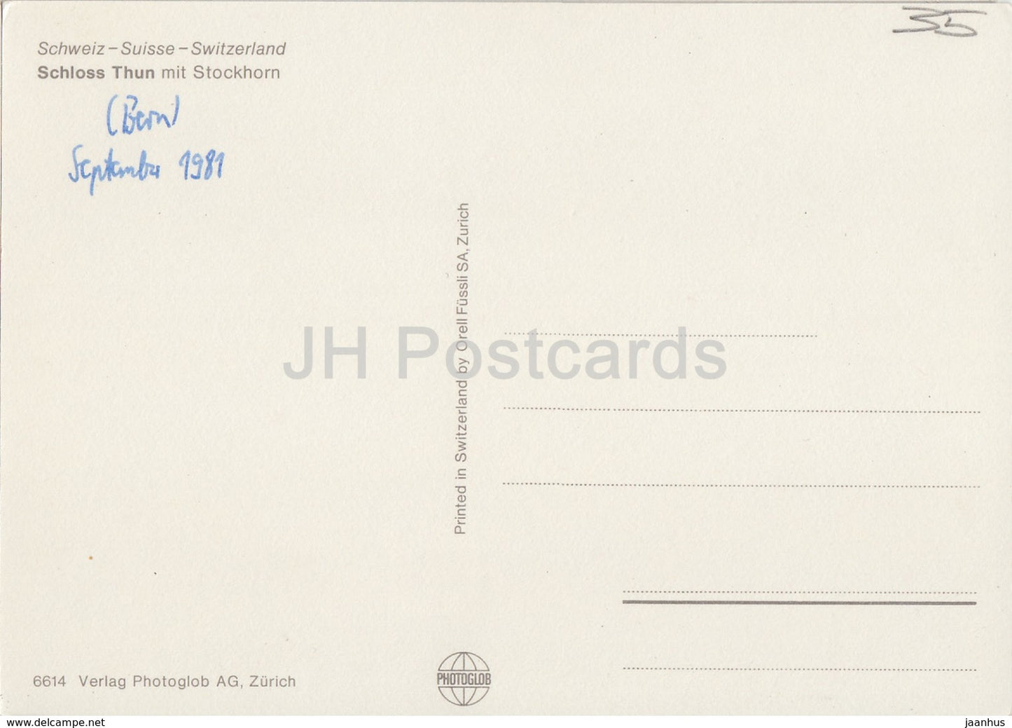 Thoune - Thun - Schloss Thun mit Stockhorn - castle - 6614 - 1981 - Switzerland - used