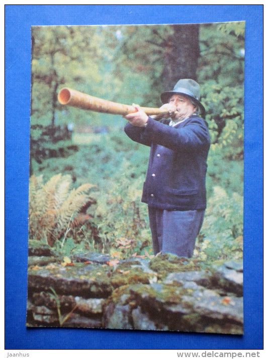 Sheperd`s Horn - Estonian folk instruments - folk costume - 1979 - Estonia USSR - unused - JH Postcards