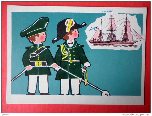 illustration by E. Rapoport - Clipper Ship Razboinik - Little Seafarers - 1971 - Russia USSR - unused - JH Postcards