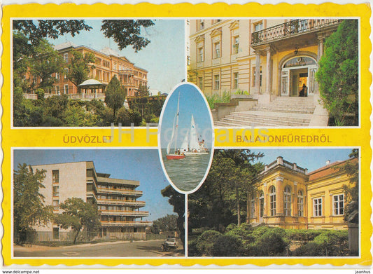 Balaton - Balatonfured - architecture - multiview - 1980s - Hungary - used - JH Postcards