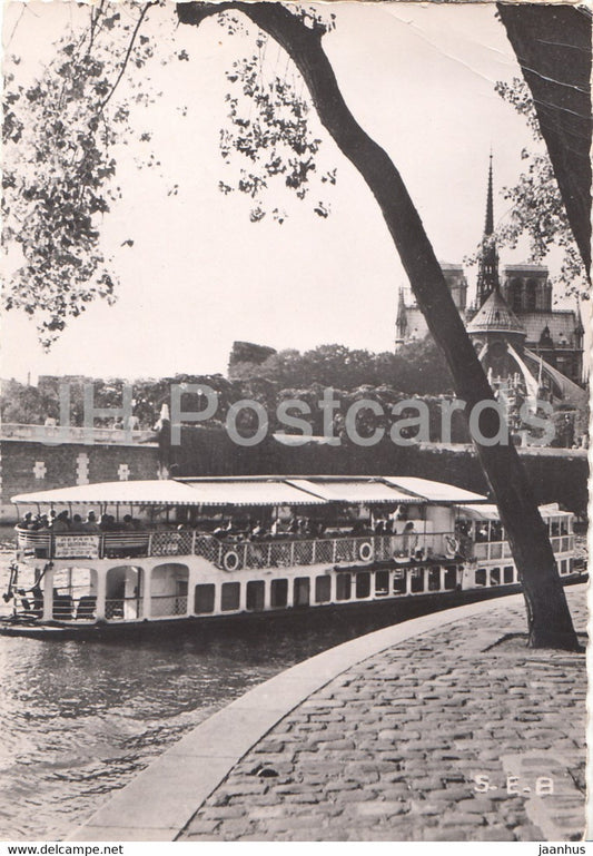 Paris - Bords de Seine et Notre Dame - passenger boat - old postcard - 1956 - France - used - JH Postcards