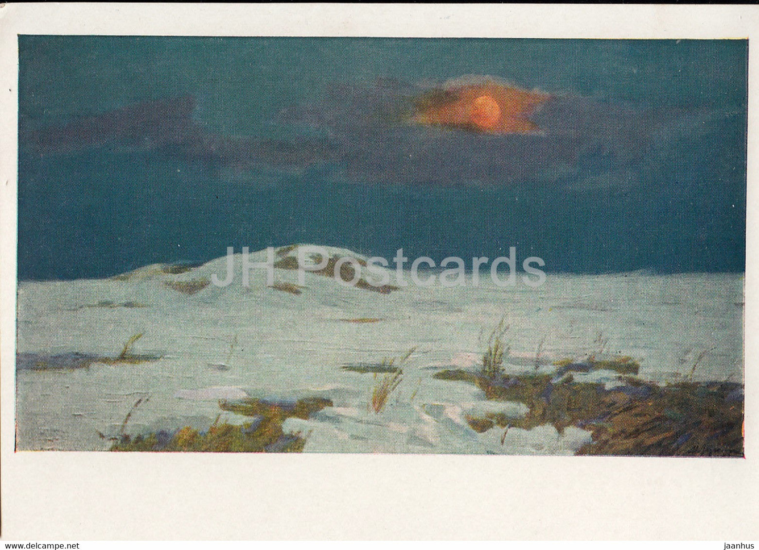 painting by M. Lukin - Tundra Night - Yakutia Sakha Russian art - 1958 - Russia USSR - unused - JH Postcards