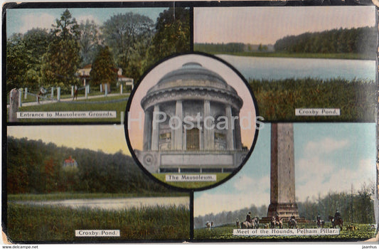 Croxby Pond - Entrance to Mausoleum Grounds - Meet of the Hounds - old postcard - 1912 - England - United Kingdom - used - JH Postcards