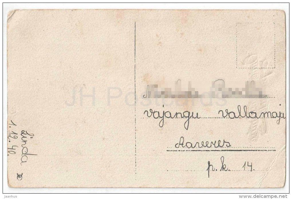 Greeting Card - White Roses - WO - circulated in Estonia 1940 - JH Postcards