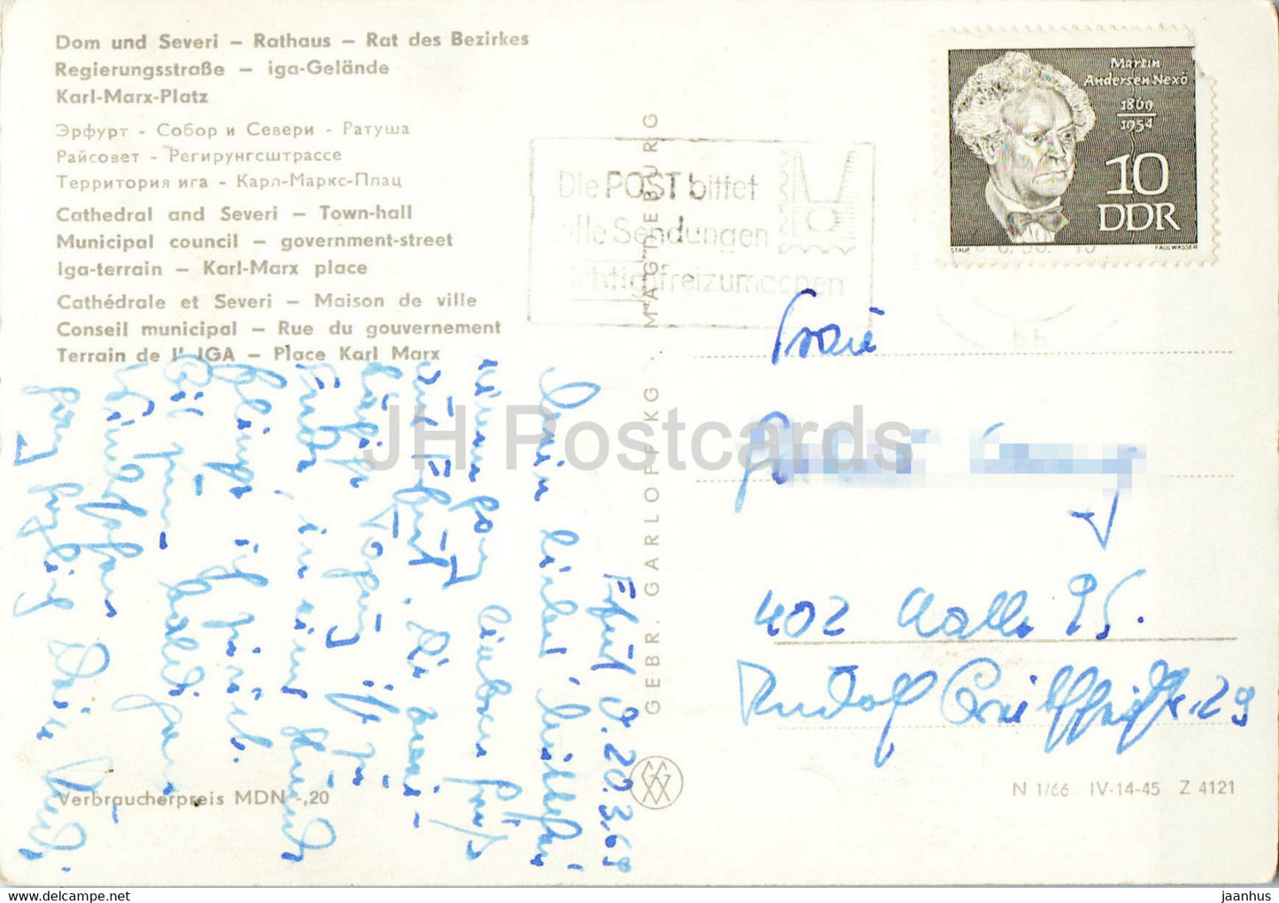 Erfurt - Dom und Severi - Rathaus - Regierungsstrasse - Karl Marx Platz - old postcard - 1969 - Germany DDR - used