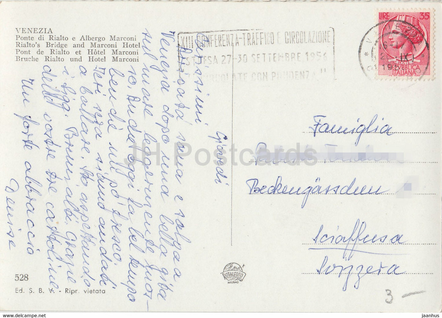 Venezia - Venice - Ponte di Rialto e Albergo Marconi - Rialto's Bridge - Marconi - old postcard - 1950s - Italy - used