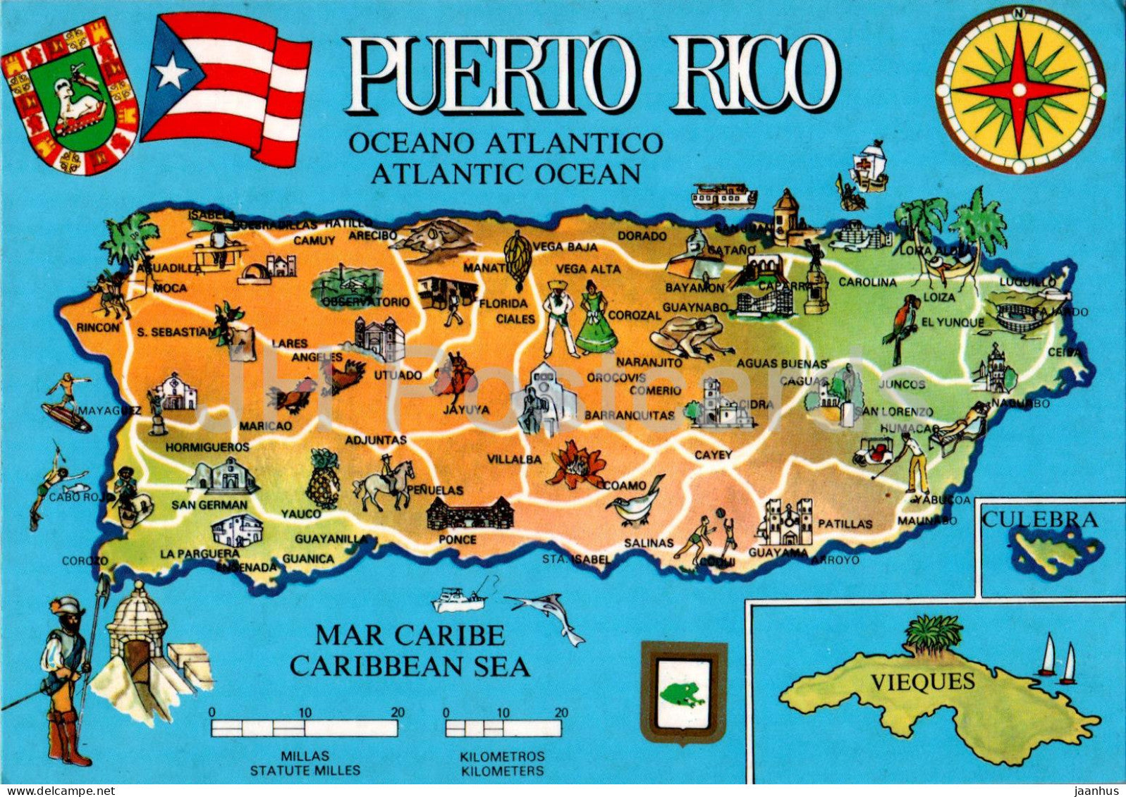 Puerto Rico - Queen of Caribbean - map - 175 - Puerto Rico - unused - JH Postcards