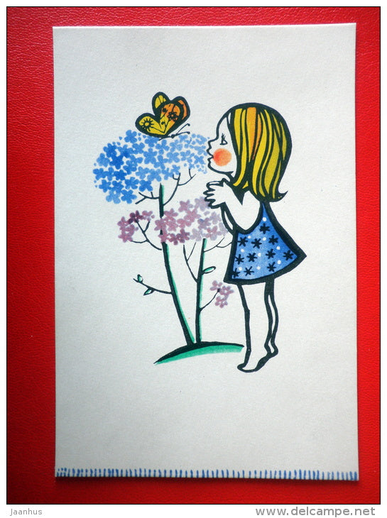 illustration by A. Skliutaskaite - Butterfly - girl - 1967 - Russia USSR - unused - JH Postcards