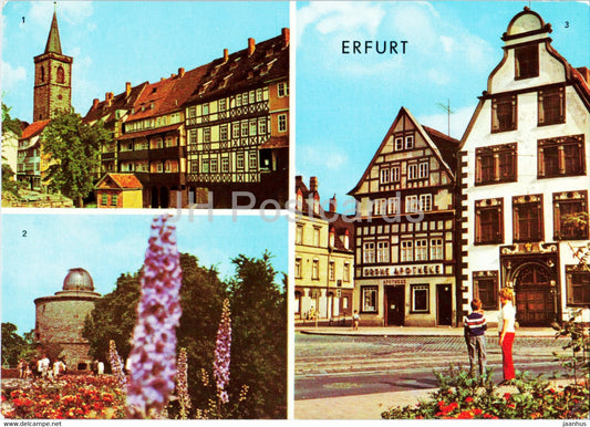 Erfurt - Kramerbrucke Nordseite - Iga Volkssternwarte - Weinrestaurant Hohe Lilie - observatory - Germany DDR - unused - JH Postcards