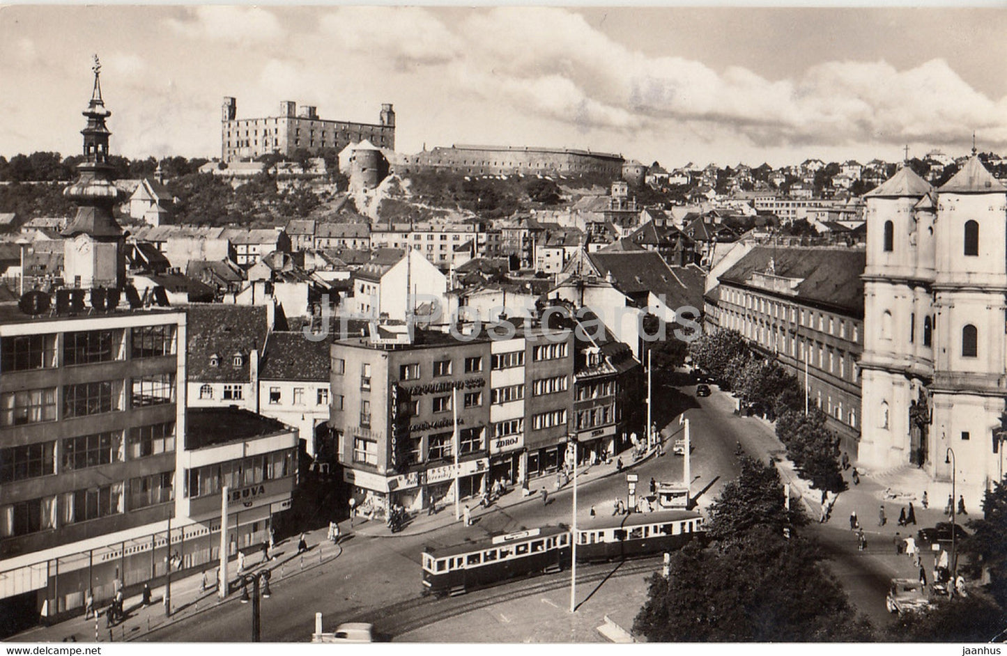 Bratislava - Hurbanovo namestie - tram - old postcard - Slovakia - Czechoslovakia - used - JH Postcards