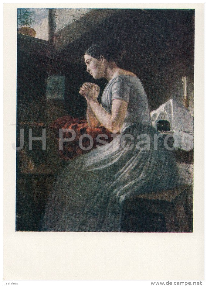 painting by R. Felitsin - Widow , 1852 - praying woman - Russian art - 1959 - Russia USSR - unused - JH Postcards