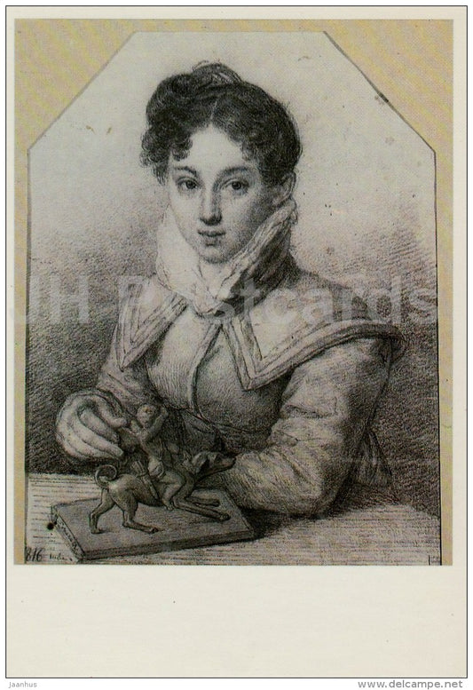 painting by P. Sokolov - Portrait of Y. Bakunina , 1816 - woman - Russian art - 1984 - Russia USSR - unused - JH Postcards