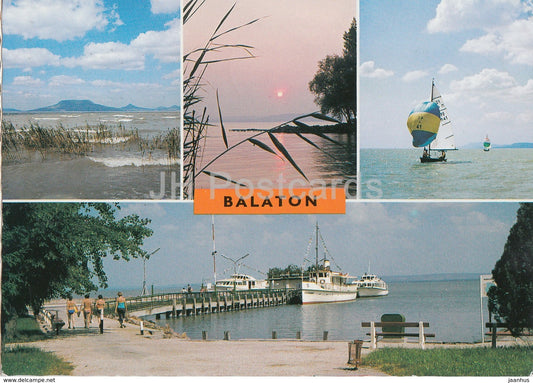 Greeting from the lake Balaton - lake - sailing boat - multiview - 1987 - Hungary - used - JH Postcards