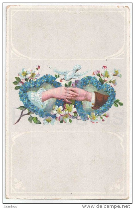 illustration - doves - hands - flowers - HWB SER 8279 - old postcard - circulated in Estonia - JH Postcards