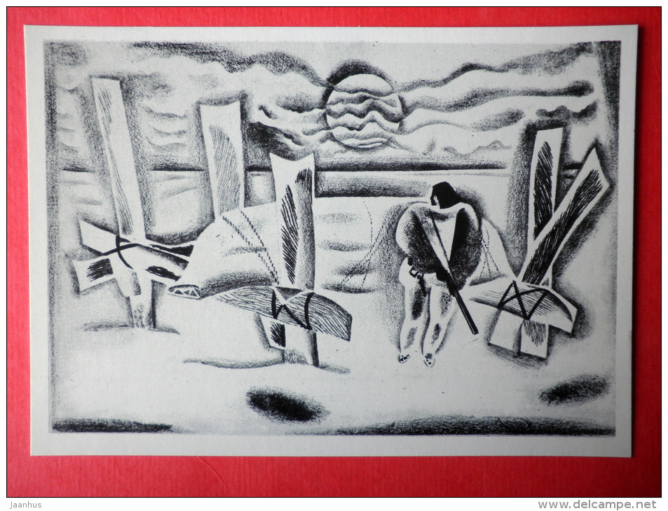 illustration by Vitaly Petrov - Hunter by Old Canoes - Chukotka - 1977 - Russia USSR - unused - JH Postcards