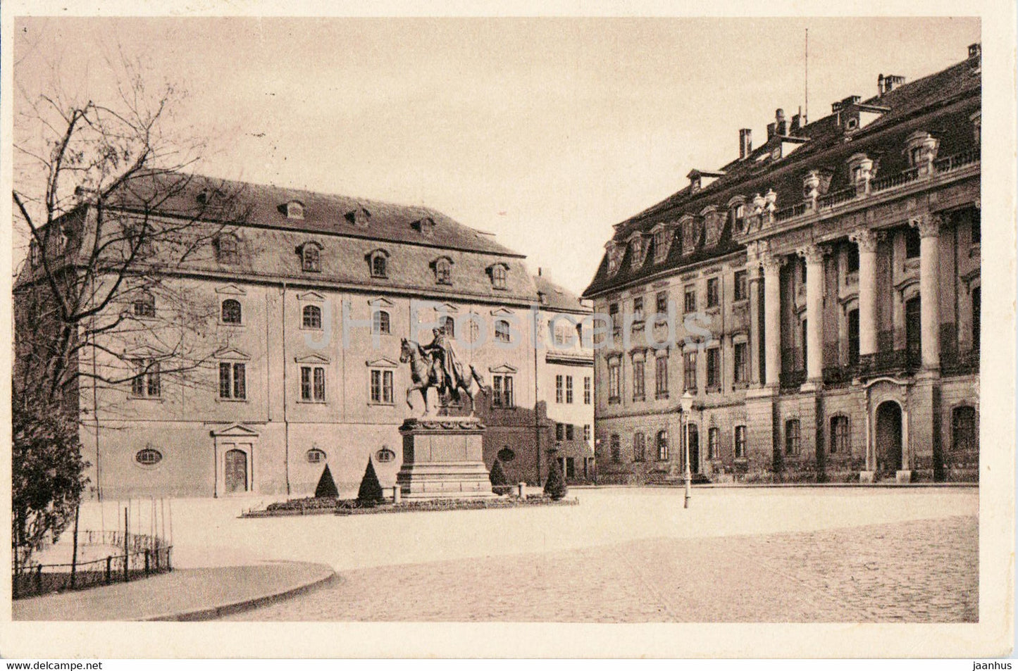 Weimar - Furstenplatz mit Carl August Denkmal Bibliothek und Hurstenhaus - monument - old postcard - Germany - used - JH Postcards