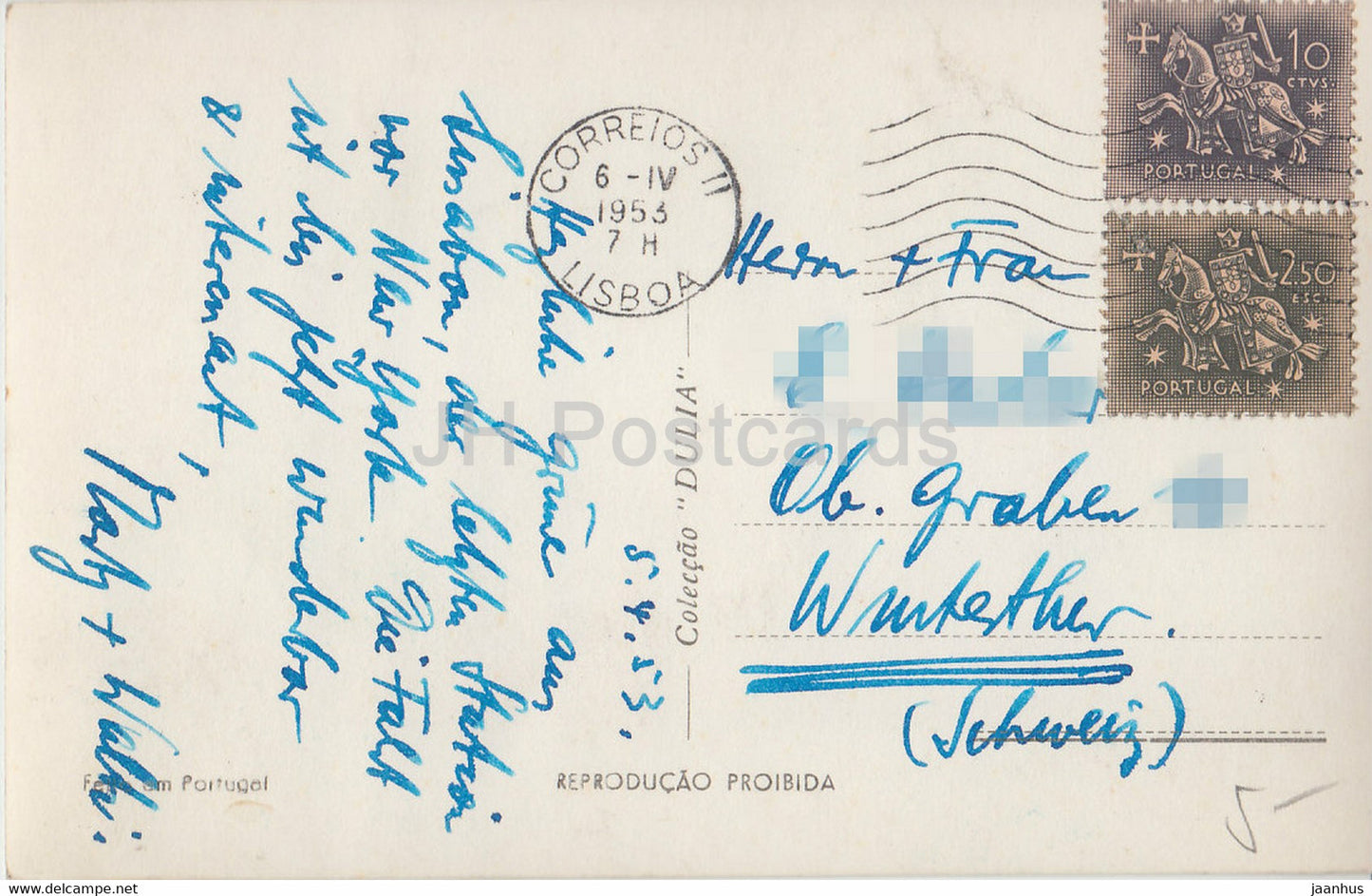 Lisboa - Lissabon - Vista Parcial - Schiff - 411 - alte Postkarte - 1953 - Portugal - gebraucht
