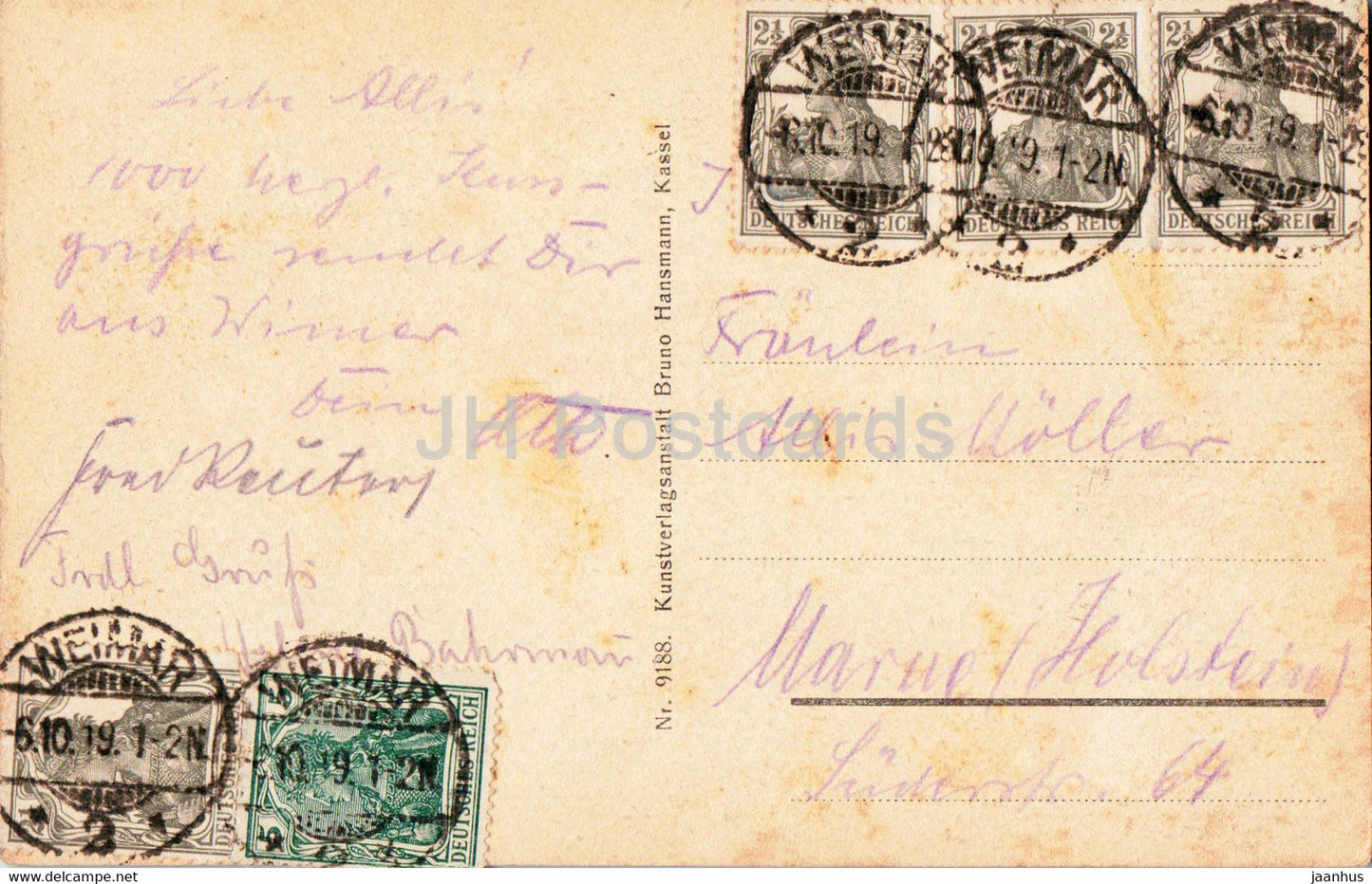 Weimar - Krieger Denkmal - monument - 9188 - carte postale ancienne - 1919 - Allemagne - utilisé