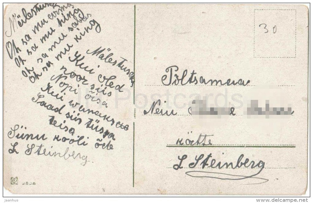 birthday greeting card - flowers in the vase - SB 2808 - circulated in Estonia 1920s - JH Postcards