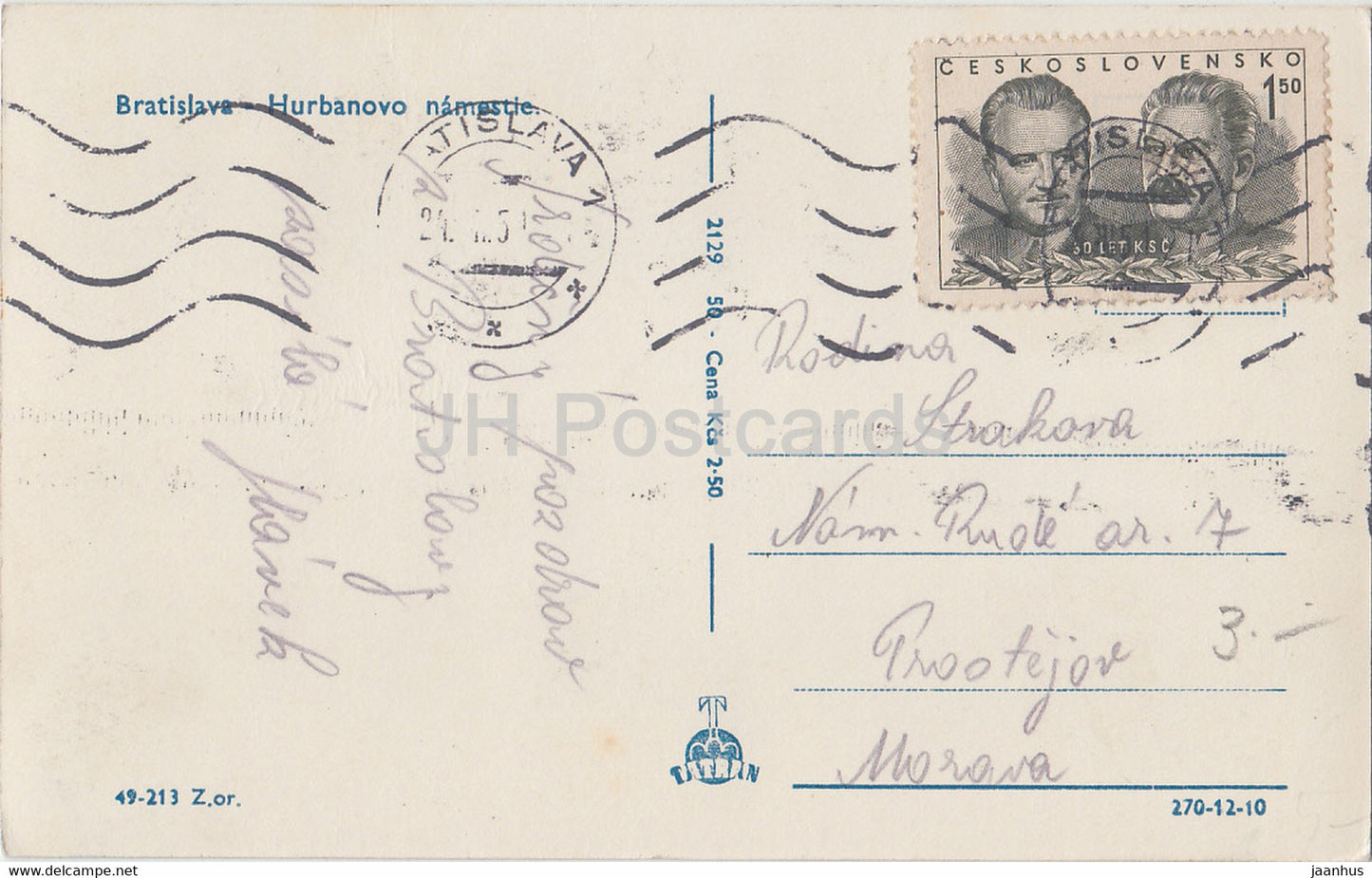 Bratislava - Hurbanovo namestie - tram - carte postale ancienne - Slovaquie - Tchécoslovaquie - occasion