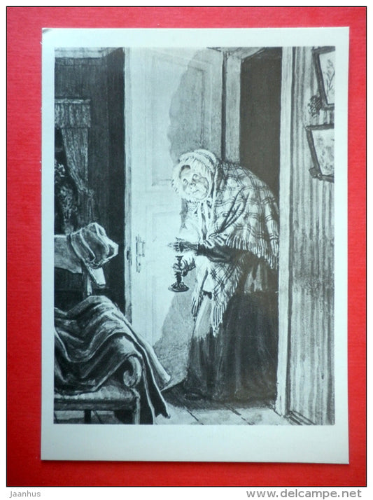 illustration by A. Laptyev - Korobochka - old woman - Dead Souls by N. Gogol - 1978 - USSR Russia - unused - JH Postcards