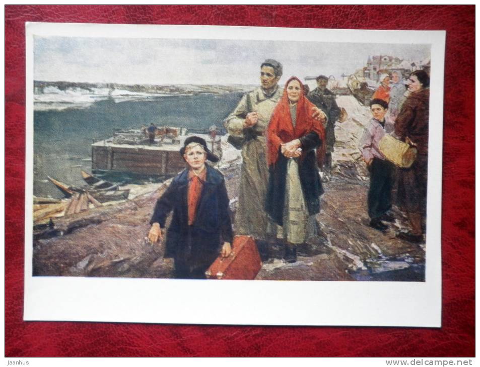 painting by Z. N. Byzova - homecoming , 1960 - soldier - russian art - unused - JH Postcards