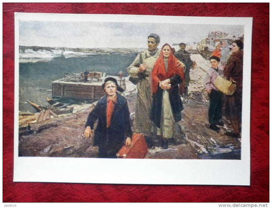 painting by Z. N. Byzova - homecoming , 1960 - soldier - russian art - unused - JH Postcards