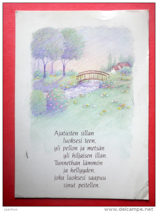 illustration - small bridge - poem - 27-6020 - Finland - sent from Finland Turku to Estonia USSR 1988 - JH Postcards