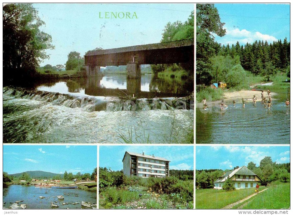 river - swimming - buildings - Lenora - Czechoslovakia - Czech - used 1984 - JH Postcards