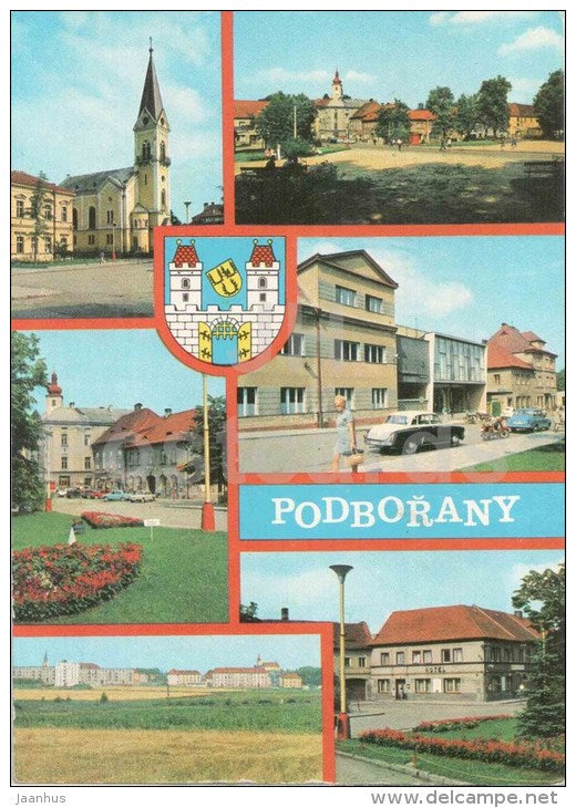 Podborany - town views - architecture - Czechoslovakia - Czech - used 1974 - JH Postcards