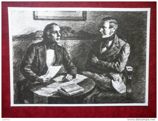 Lönnrot and Kreutzwald by R. Treumann - estonian writer Fr. R. Kreutzwald - estonian art  - unused - JH Postcards
