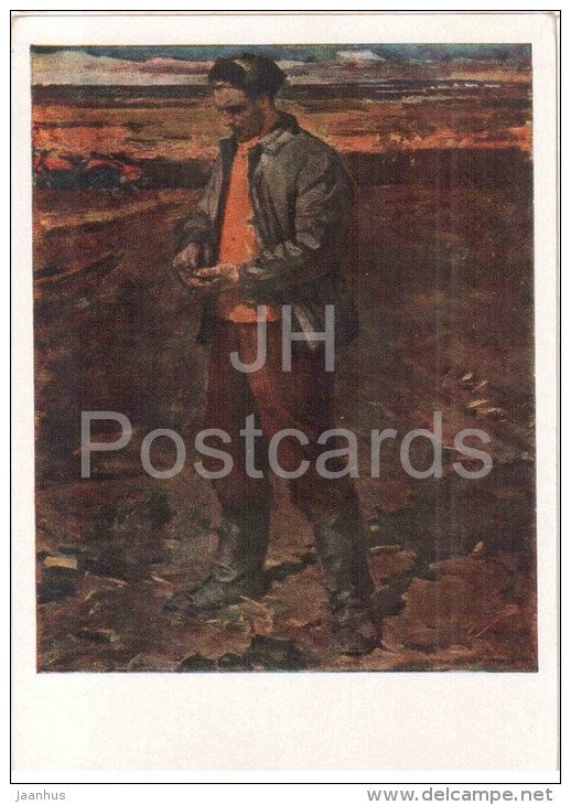 painting by N. Dryuchin - Sower , 1963-64 - field - russian art - unused - JH Postcards
